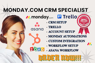 setup monday CRM asana trello automation workflow integration hubspot expert