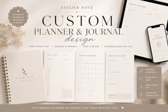 design a modern custom planner, journal or printable PDF