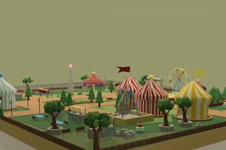 design 3d amusement park, cgi magical zoo, or kids playroom, 3d viz rendering