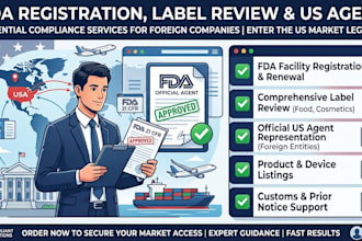 handle your fda registration label review and act as US agent