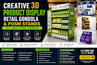 design creative 3d product display retail gondola and  posm stands fmcg fsu