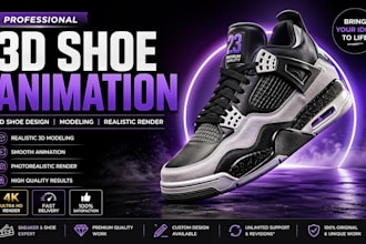 create 3d shoe animation, 3d shoe design, 3d shoe modeling
