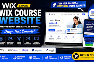 create wix online course website design, wix membership site setup, sales funnel