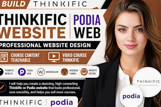 build thinkific website, podia and sales page, webinar funnel on webinar