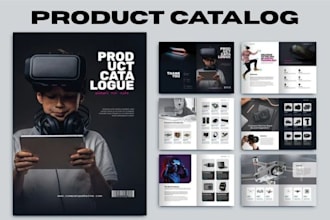 create printable marketing product catalog, catalogue, magazine cover design