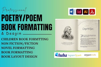 design, format poetry book, children storybook, fiction ebook, amazon kdp upload