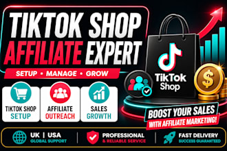 setup tiktok shop tiktok marketing, manage tiktok shop and affiliate outreach