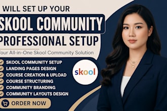 do skool community setup with full branding, course upload and events