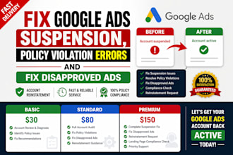 fix google ads suspension, policy violation errors and fix disapproved ads