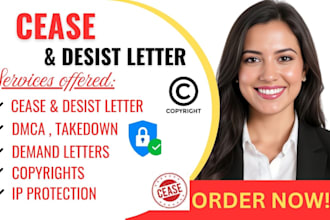write cease and desist, copyright, trademark, and legal notice letters