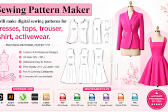 make digital sewing patterns for dresses, tops, trouser, tshirt, active wear