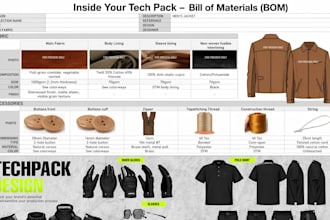 create tech pack for active wears set, gym wears, sport wears for production