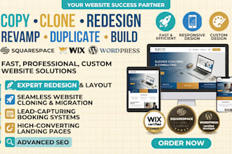 copy clone, redesign revamp duplicate or build squarespace wix wordpress website