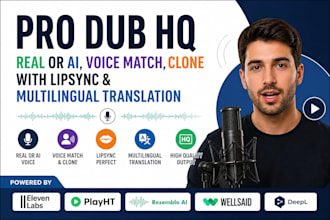 pro dub HQ real or ai,voice match,clone wit lipsync and multilingual translation