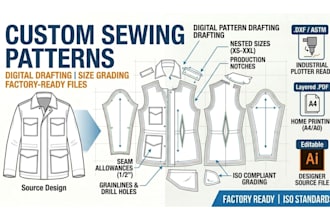 create custom sewing patterns and digital pattern drafting for clothing