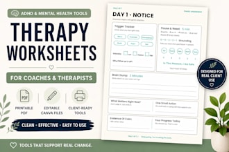 design therapy worksheets and coaching workbooks