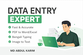 do accurate data entry, copy paste, excel work and bengali typing
