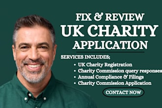 fix rejected UK charity applications and respond to charity commission queries