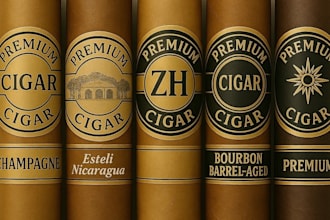 do professional cigar label,logo,band and cigar box design with mock up for you