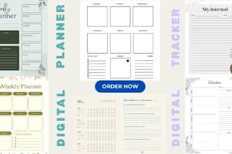 design a custom digital planner printable journal or habit tracker