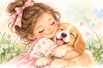draw watercolor childrens story book illustration