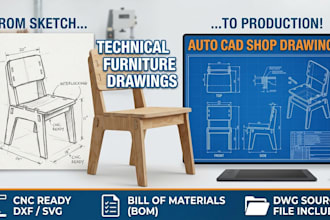 design furniture production drawings with nesting and bom