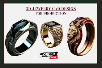 create 3d jewelry cad design or 3d modeling for 3d printing and rendering