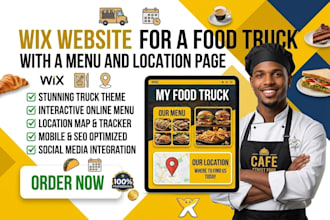 design a wix website for your food truck with a menu and location page