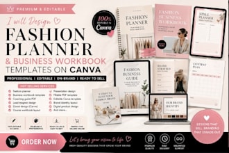 design editable fashion planner, business workbook guide templates on canva