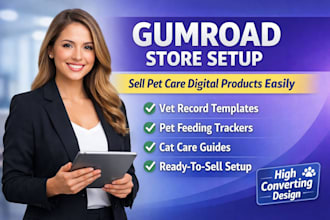 set up gumroad digital product store vet records feeding pet care guides tracker