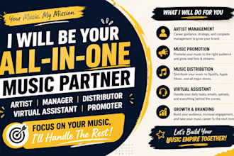 be your artist, manger artist music distributor, virtual assistant and promoter