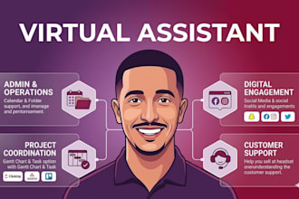provide virtual assistant for social media content, customer support, marketing