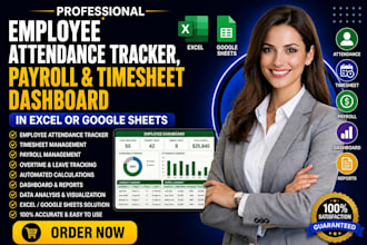 employee attendance tracker, payroll and timesheet dashboard in excel or sheets