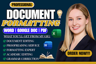 format your document in word, google docs or PDF