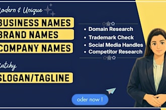 create modern and unique business names and catchy slogans