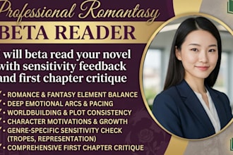 beta read your romantasy novel with sensitivity feedback and first chapter