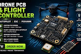 design drone pcb, flight controller, autopilot, esc and pixhawk circuits imu gps
