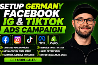 setup germany shopify facebook ads campaign instagram ads tik tok ads for sales