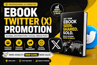 ebook twitter x promotion, ebook global distribution with social media posting