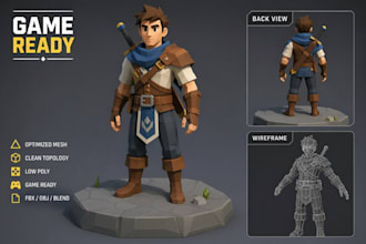 create 3d low poly game character npc model cartoon avatar and rig low poly mesh