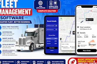 develop fleet management, realtime tracking, geofences, alerts website and app