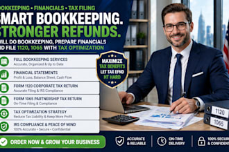 do bookkeeping, prepare financials and file 1120, 1065 with tax optimization