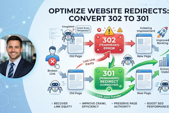 fix 302 redirect issues, optimize 301 redirects, 404 error and broken links