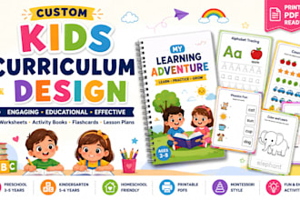 design engaging kids course curriculum, worksheet educational books