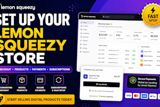 set up lemon squeezy checkout, products, payment system for saas digital sales
