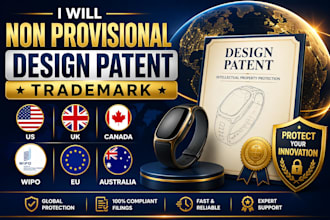 non provisional design patet trademark in US UK canada wipo eu australia