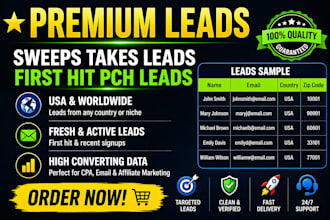 premium sweeps takes leads, first hit p c h leads, usa or any niche