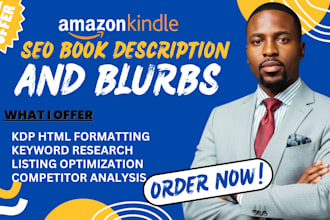 write seo optimized amazon kindle book description, book blurb that sells