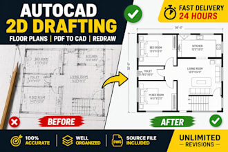 do professional autocad 2d drafting, floor plan, PDF to cad fast
