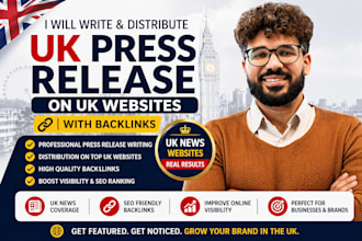 write and distribute UK press release on UK websites with backlinks